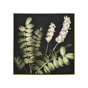 Atlas Botanical Elegance Framed Art Print - Stunning Lily-of-the-Valley on Black Background, 24.75" Square Botanical Study II Framed Wall Art WA11021-02