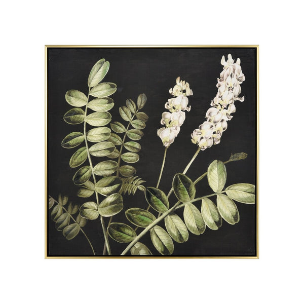 Atlas Botanical Elegance Framed Art Print - Stunning Lily-of-the-Valley on Black Background, 24.75" Square Botanical Study II Framed Wall Art WA11021-02