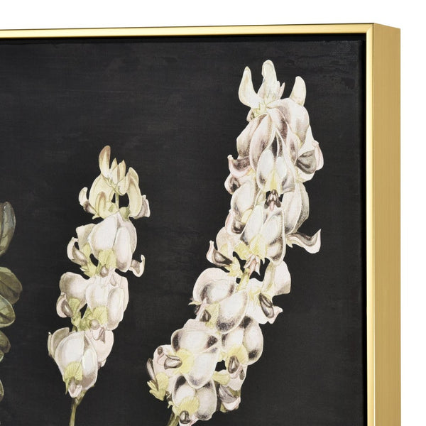 Atlas Botanical Elegance Framed Art Print - Stunning Lily-of-the-Valley on Black Background, 24.75" Square Botanical Study II Framed Wall Art WA11021-02