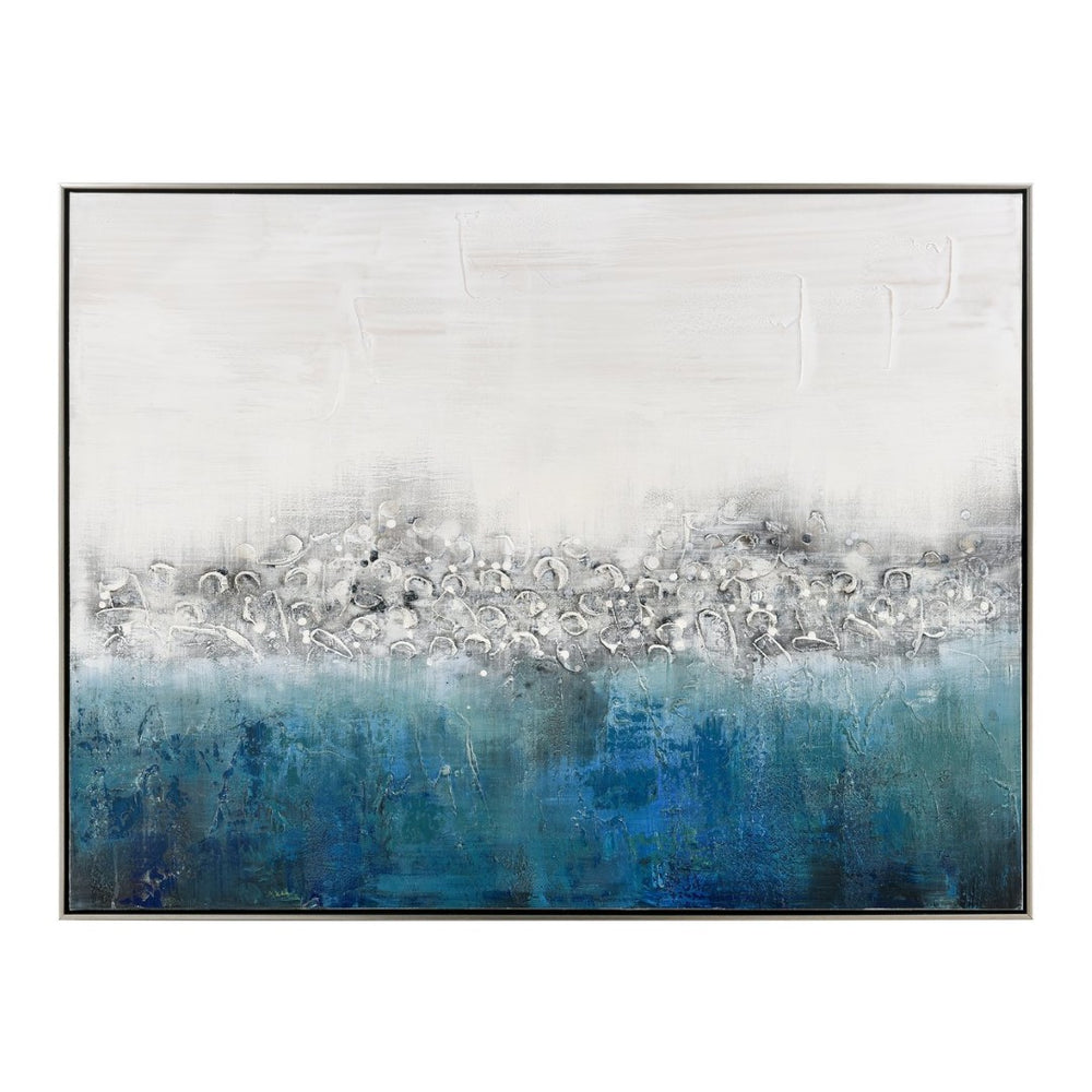 Atlas Boundless Hand-Painted Abstract Wall Art in Silver Frame – Coastal & Contemporary Elegance WA11023-01