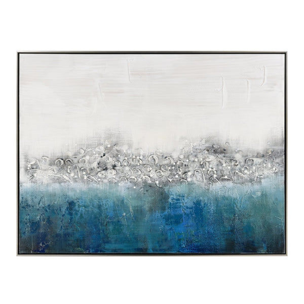 Atlas Boundless Hand-Painted Abstract Wall Art in Silver Frame – Coastal & Contemporary Elegance WA11023-01