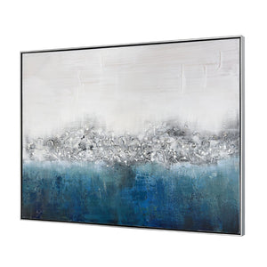 Atlas Boundless Hand-Painted Abstract Wall Art in Silver Frame – Coastal & Contemporary Elegance WA11023-01