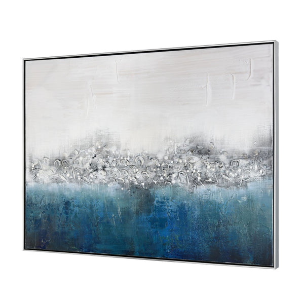 Atlas Boundless Hand-Painted Abstract Wall Art in Silver Frame – Coastal & Contemporary Elegance WA11023-01