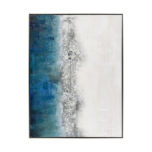 Atlas Boundless Hand-Painted Abstract Wall Art in Silver Frame – Coastal & Contemporary Elegance WA11023-01