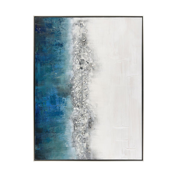 Atlas Boundless Hand-Painted Abstract Wall Art in Silver Frame – Coastal & Contemporary Elegance WA11023-01