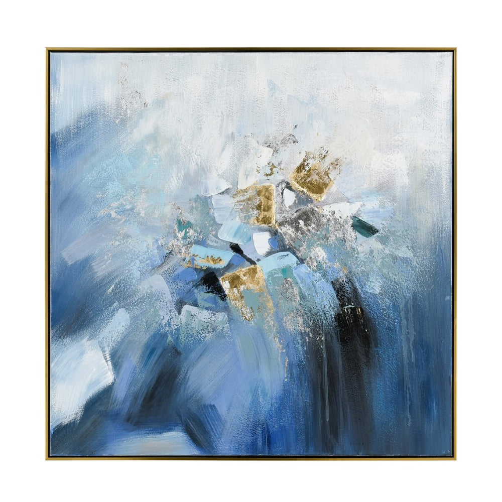 Atlas Bursts Abstract Wall Art - Stunning Blue & White Design with Metallic Accents in Gold Floating Frame WA11030-01