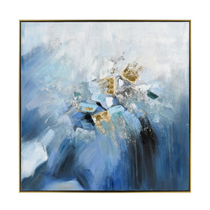 Atlas Bursts Abstract Wall Art - Stunning Blue & White Design with Metallic Accents in Gold Floating Frame WA11030-01
