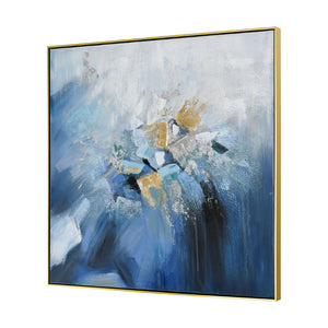 Atlas Bursts Abstract Wall Art - Stunning Blue & White Design with Metallic Accents in Gold Floating Frame WA11030-01