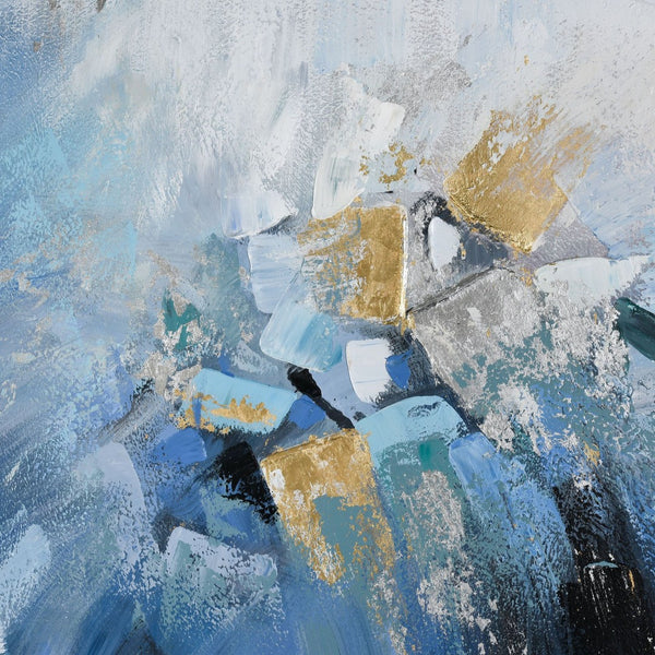 Atlas Bursts Abstract Wall Art - Stunning Blue & White Design with Metallic Accents in Gold Floating Frame WA11030-01