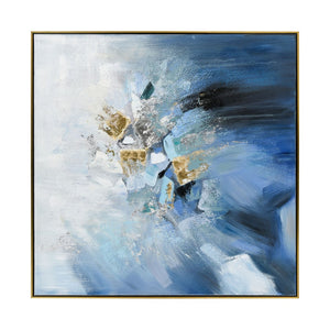 Atlas Bursts Abstract Wall Art - Stunning Blue & White Design with Metallic Accents in Gold Floating Frame WA11030-01