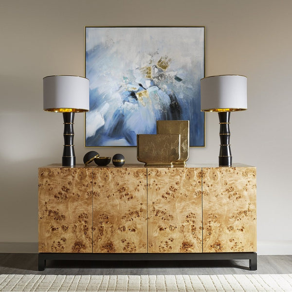 Atlas Bursts Abstract Wall Art - Stunning Blue & White Design with Metallic Accents in Gold Floating Frame WA11030-01