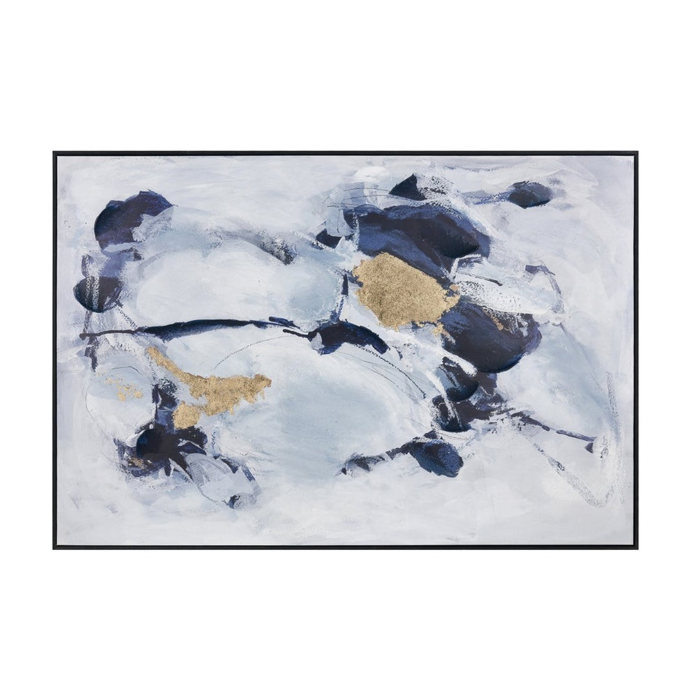 Atlas Charge Abstract Impressionistic Wall Art - Large-Scale Blue & Gold Framed Decor for Modern Spaces WA11035-01