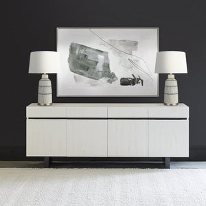 Atlas Denny Hand-Painted Abstract Canvas Wall Art in Silver Frame - Modern Textured Statement Piece for Any Space WA11041-01