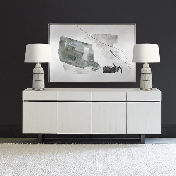 Atlas Denny Hand-Painted Abstract Canvas Wall Art in Silver Frame - Modern Textured Statement Piece for Any Space WA11041-01