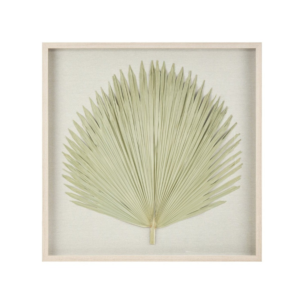 Atlas Fan Palm Dimensional Wall Art - Handmade Coastal Decor with Textured Linen and Light Oak Frame Natural WA11047-01