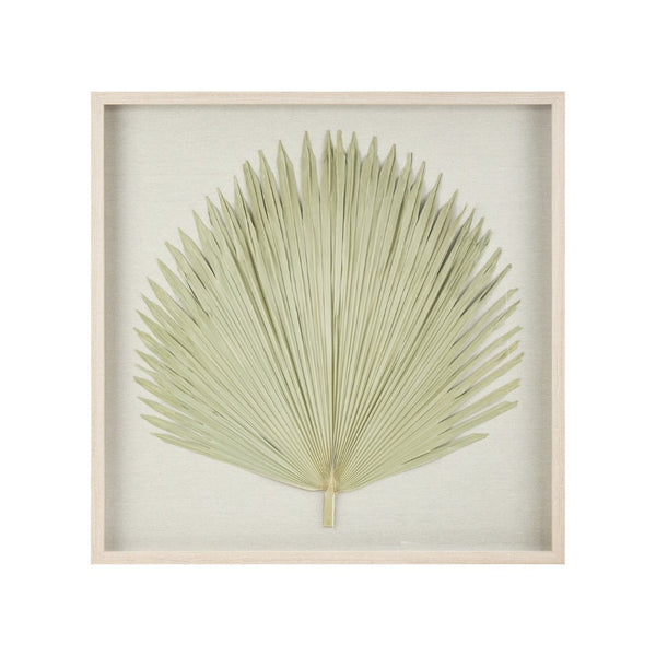 Atlas Fan Palm Dimensional Wall Art - Handmade Coastal Decor with Textured Linen and Light Oak Frame Natural WA11047-01