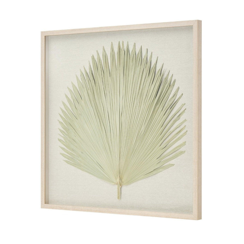 Atlas Fan Palm Dimensional Wall Art - Handmade Coastal Decor with Textured Linen and Light Oak Frame Natural WA11047-01