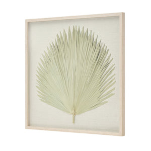 Atlas Fan Palm Dimensional Wall Art - Handmade Coastal Decor with Textured Linen and Light Oak Frame Natural WA11047-01