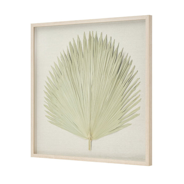 Atlas Fan Palm Dimensional Wall Art - Handmade Coastal Decor with Textured Linen and Light Oak Frame Natural WA11047-01