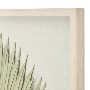 Atlas Fan Palm Dimensional Wall Art - Handmade Coastal Decor with Textured Linen and Light Oak Frame Natural WA11047-01