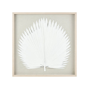 Atlas Fan Palm Dimensional Wall Art - Handmade Coastal Decor with Textured Linen and Light Oak Frame White WA11047-02