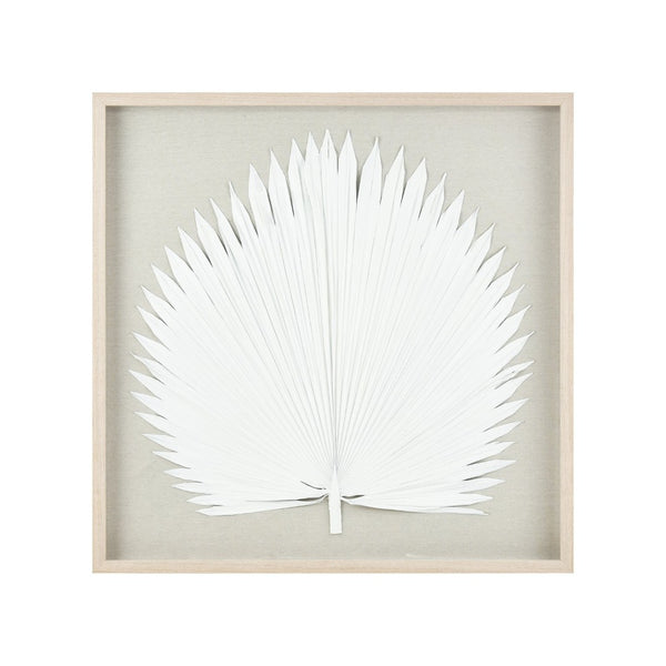 Atlas Fan Palm Dimensional Wall Art - Handmade Coastal Decor with Textured Linen and Light Oak Frame White WA11047-02