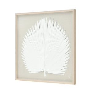 Atlas Fan Palm Dimensional Wall Art - Handmade Coastal Decor with Textured Linen and Light Oak Frame White WA11047-02