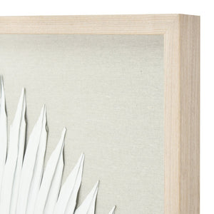 Atlas Fan Palm Dimensional Wall Art - Handmade Coastal Decor with Textured Linen and Light Oak Frame White WA11047-02