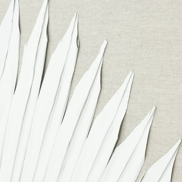 Atlas Fan Palm Dimensional Wall Art - Handmade Coastal Decor with Textured Linen and Light Oak Frame White WA11047-02