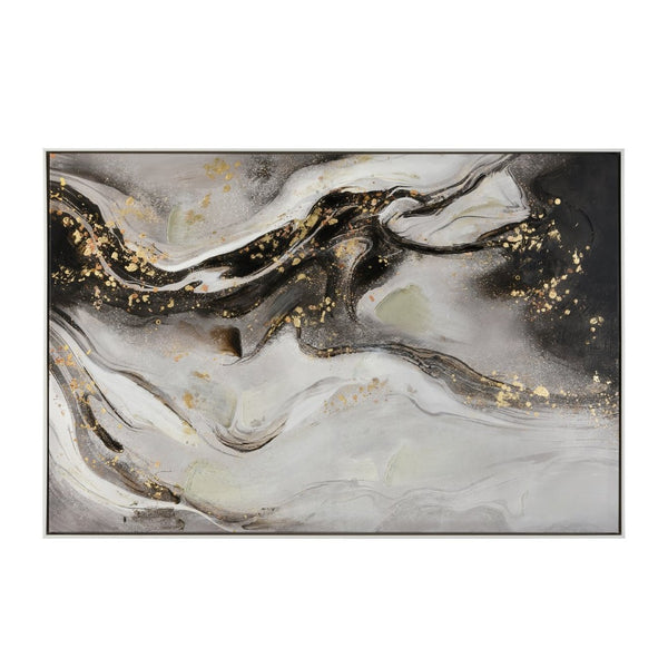 Atlas Flow Abstract Marble Wall Art in Elegant Frame – Black, Grey & Gold Accents for Modern Decor WA11050-01
