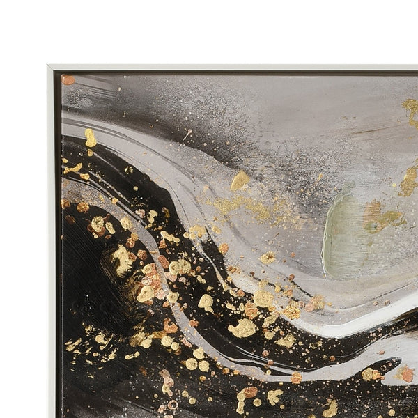 Atlas Flow Abstract Marble Wall Art in Elegant Frame – Black, Grey & Gold Accents for Modern Decor WA11050-01