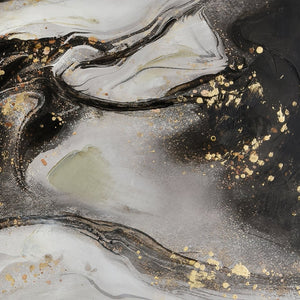 Atlas Flow Abstract Marble Wall Art in Elegant Frame – Black, Grey & Gold Accents for Modern Decor WA11050-01
