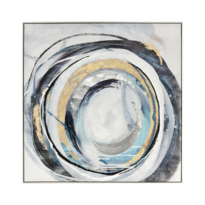 Atlas Higgs Abstract Wall Art Framed Decor - Dynamic Circular Composition in Blue, Gold & Gray Accents WA11063-01