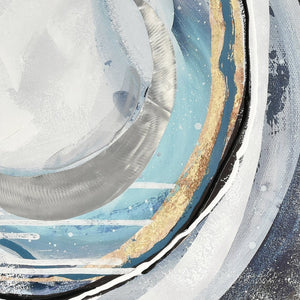 Atlas Higgs Abstract Wall Art Framed Decor - Dynamic Circular Composition in Blue, Gold & Gray Accents WA11063-01