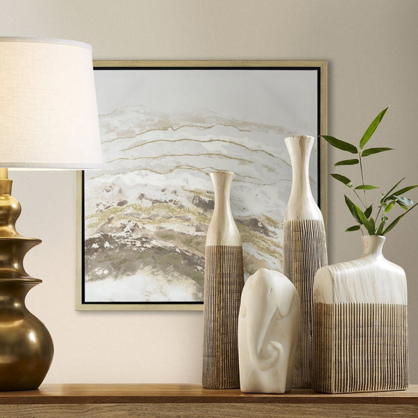 Atlas Jenkins Framed Wall Art - Elegant Ivory and Gold Abstract Design for Chic Home and Office Decor WA11067-01