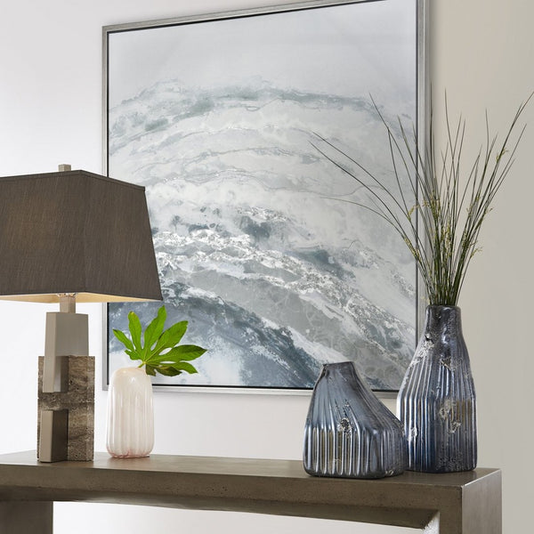 Atlas Jenkins Modern Abstract Wall Art - Coastal-Inspired Off White with Blue Tones, Ready to Hang Decor WA11067-02