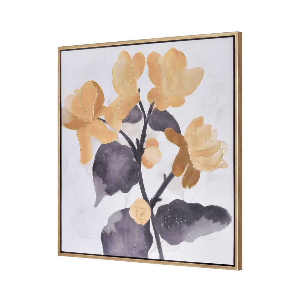 Atlas Jessamine Framed Wall Art - Softly Abstract Floral Design with Gold Leaf Accents for Elegant Spaces WA11069-01