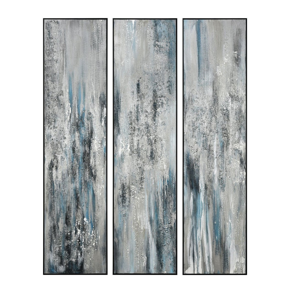 Atlas Lasting Oversized Abstract Wall Art Set of 3 - Hand-Painted Coastal Panels with Silver Accents WA11078-01S