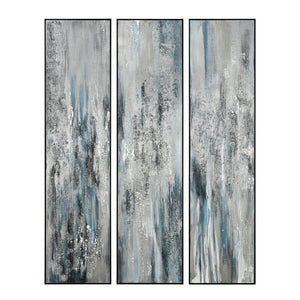 Atlas Lasting Oversized Abstract Wall Art Set of 3 - Hand-Painted Coastal Panels with Silver Accents WA11078-01S