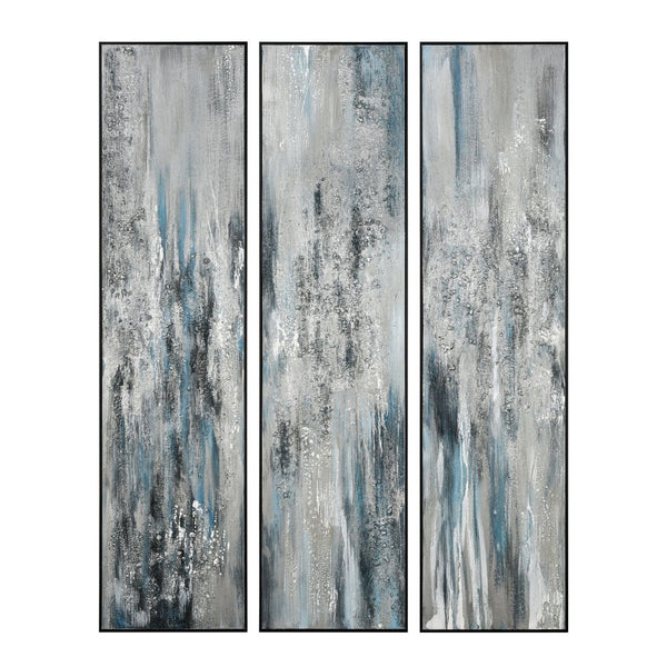 Atlas Lasting Oversized Abstract Wall Art Set of 3 - Hand-Painted Coastal Panels with Silver Accents WA11078-01S