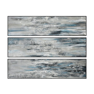 Atlas Lasting Oversized Abstract Wall Art Set of 3 - Hand-Painted Coastal Panels with Silver Accents WA11078-01S