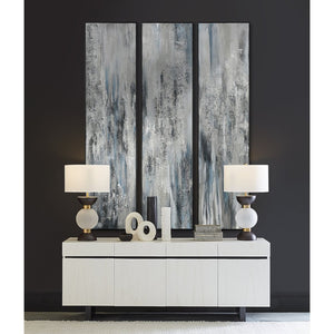 Atlas Lasting Oversized Abstract Wall Art Set of 3 - Hand-Painted Coastal Panels with Silver Accents WA11078-01S