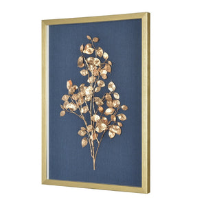 Atlas Leaf Framed Shadow Box Art with Gold Bloom on Navy Background - Modern Elegance for Home Décor Leaf Shadow I Framed Wall Art WA11080-01