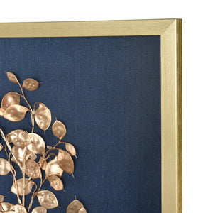 Atlas Leaf Framed Shadow Box Art with Gold Bloom on Navy Background - Modern Elegance for Home Décor Leaf Shadow I Framed Wall Art WA11080-01