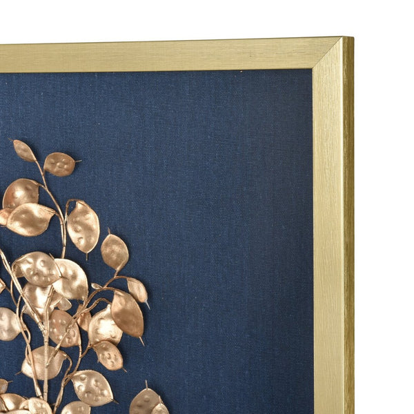 Atlas Leaf Framed Shadow Box Art with Gold Bloom on Navy Background - Modern Elegance for Home Décor Leaf Shadow I Framed Wall Art WA11080-01