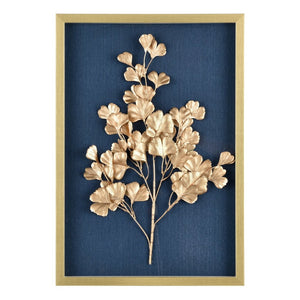 Atlas Leaf Framed Shadow Box Art with Gold Bloom on Navy Background - Modern Elegance for Home Décor Leaf Shadow II Framed Wall Art WA11080-02