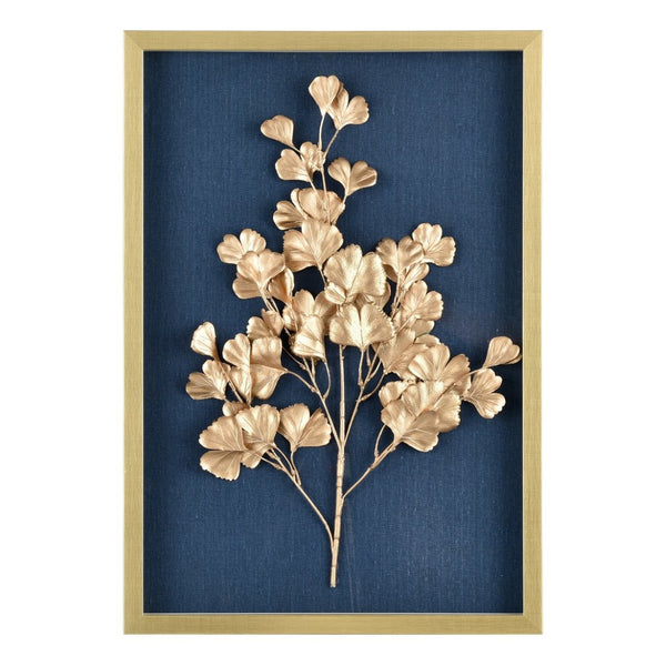 Atlas Leaf Framed Shadow Box Art with Gold Bloom on Navy Background - Modern Elegance for Home Décor Leaf Shadow II Framed Wall Art WA11080-02