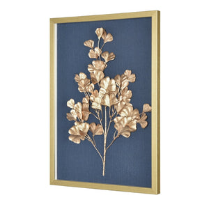 Atlas Leaf Framed Shadow Box Art with Gold Bloom on Navy Background - Modern Elegance for Home Décor Leaf Shadow II Framed Wall Art WA11080-02