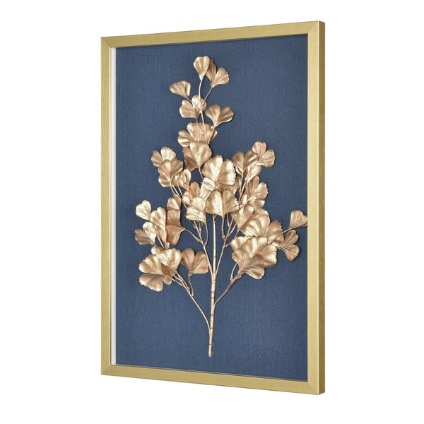 Atlas Leaf Framed Shadow Box Art with Gold Bloom on Navy Background - Modern Elegance for Home Décor Leaf Shadow II Framed Wall Art WA11080-02