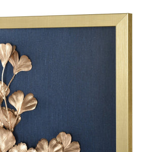 Atlas Leaf Framed Shadow Box Art with Gold Bloom on Navy Background - Modern Elegance for Home Décor Leaf Shadow II Framed Wall Art WA11080-02